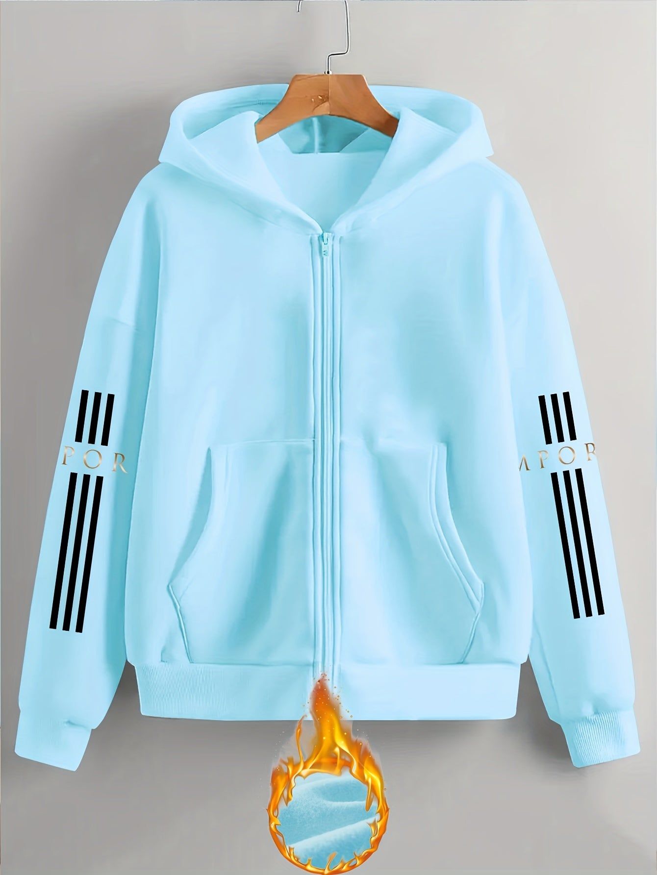 Artistic Letter Print Y2K Casual Style Zip-Up Hoodie - Fashionable and Comfortable Zip-Up Pocket Jacket for Spring, Autumn, and Winter Casual Sportswear, Fashionable Casual Jacket | Comfortable Fabric   OAXG Black / S