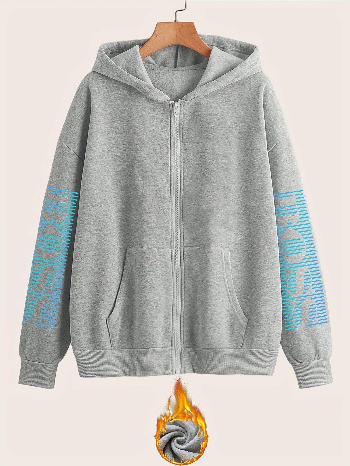 Artistic Letter Print Y2K Casual Style Zip-Up Hoodie - Fashionable and Comfortable Zip-Up Pocket Jacket for Spring, Autumn, and Winter Casual Sportswear, Fashionable Casual Jacket | Comfortable Fabric   OAXG Black / S