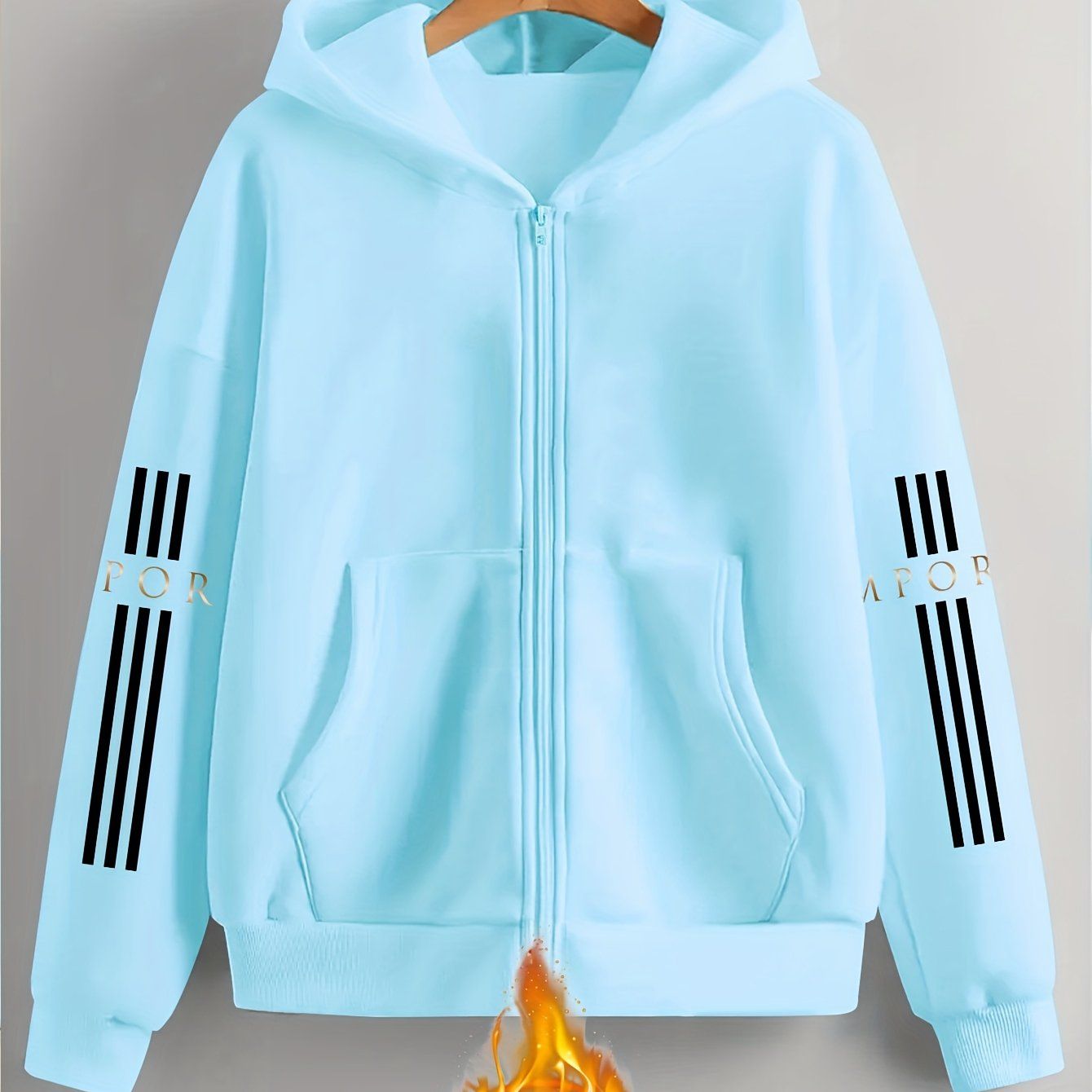 Artistic Letter Print Y2K Casual Style Zip-Up Hoodie - Fashionable and Comfortable Zip-Up Pocket Jacket for Spring, Autumn, and Winter Casual Sportswear, Fashionable Casual Jacket | Comfortable Fabric   OAXG Black / S
