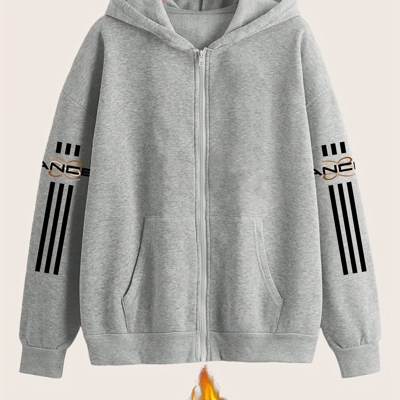 Artistic Letter Print Y2K Casual Style Zip-Up Hoodie - Fashionable and Comfortable Zip-Up Pocket Jacket for Spring, Autumn, and Winter Casual Sportswear, Fashionable Casual Jacket | Comfortable Fabric   OAXG Black / S
