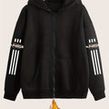Artistic Letter Print Y2K Casual Style Zip-Up Hoodie - Fashionable and Comfortable Zip-Up Pocket Jacket for Spring, Autumn, and Winter Casual Sportswear, Fashionable Casual Jacket | Comfortable Fabric   OAXG Black / S