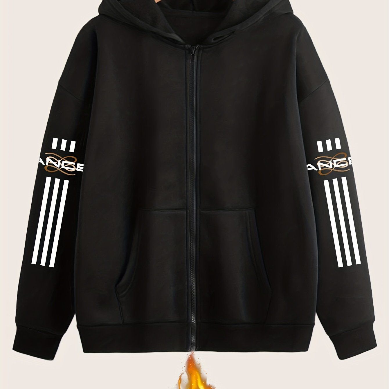 Artistic Letter Print Y2K Casual Style Zip-Up Hoodie - Fashionable and Comfortable Zip-Up Pocket Jacket for Spring, Autumn, and Winter Casual Sportswear, Fashionable Casual Jacket | Comfortable Fabric   OAXG Black / S