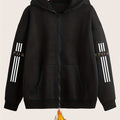 Artistic Letter Print Y2K Casual Style Zip-Up Hoodie - Fashionable and Comfortable Zip-Up Pocket Jacket for Spring, Autumn, and Winter Casual Sportswear, Fashionable Casual Jacket | Comfortable Fabric   OAXG Black / S