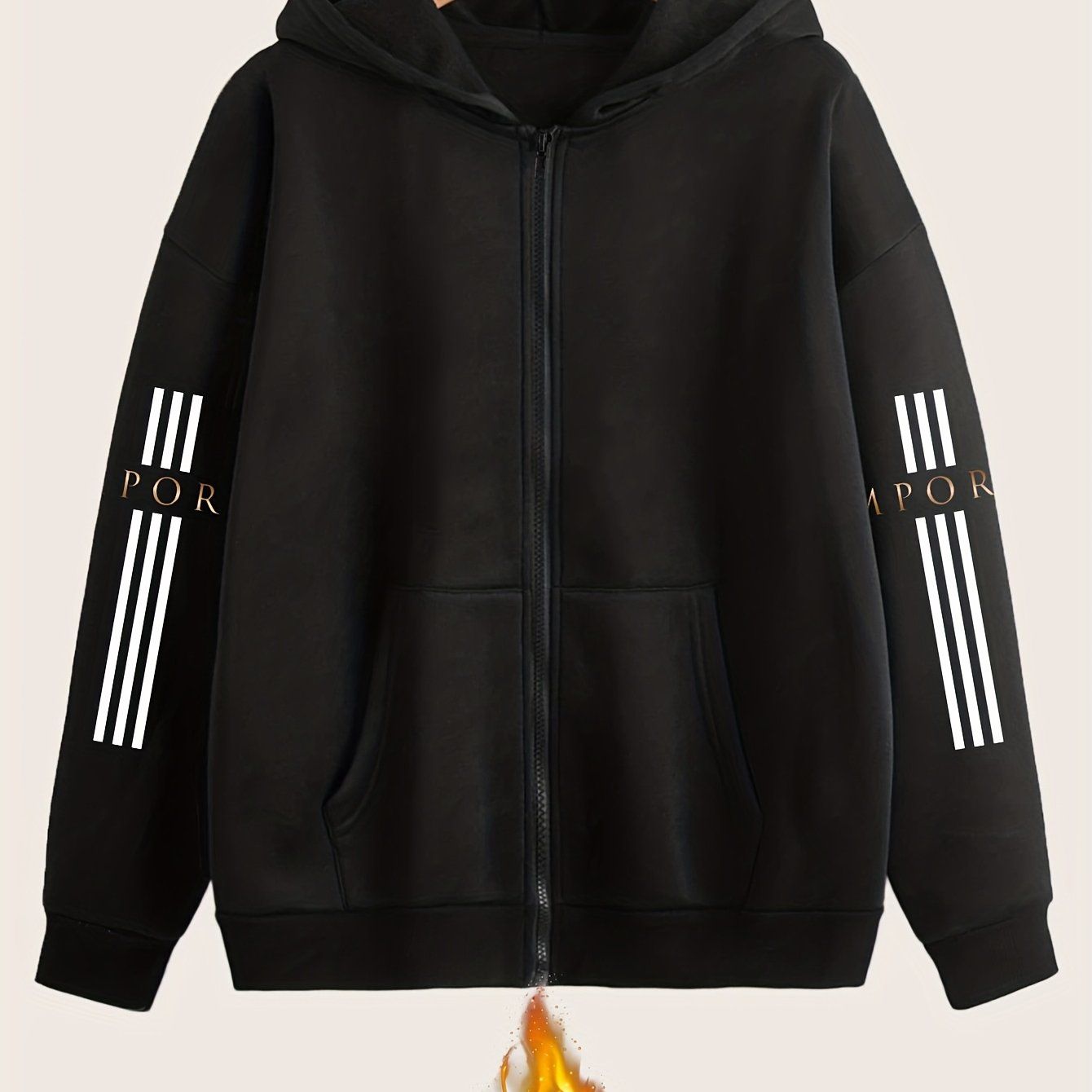 Artistic Letter Print Y2K Casual Style Zip-Up Hoodie - Fashionable and Comfortable Zip-Up Pocket Jacket for Spring, Autumn, and Winter Casual Sportswear, Fashionable Casual Jacket | Comfortable Fabric   OAXG Black / S