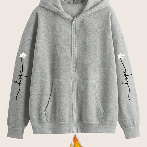 Artistic Letter Print Y2K Casual Style Zip-Up Hoodie - Fashionable and Comfortable Zip-Up Pocket Jacket for Spring, Autumn, and Winter Casual Sportswear, Fashionable Casual Jacket | Comfortable Fabric   OAXG Black / S