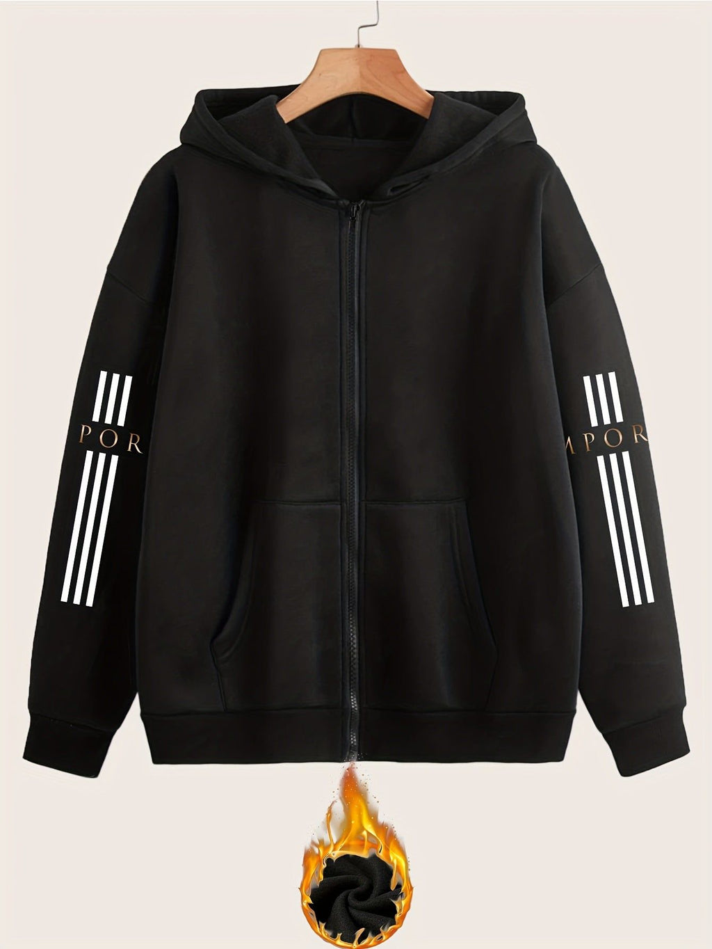 Artistic Letter Print Y2K Casual Style Zip-Up Hoodie - Fashionable and Comfortable Zip-Up Pocket Jacket for Spring, Autumn, and Winter Casual Sportswear, Fashionable Casual Jacket | Comfortable Fabric   OAXG Black / S