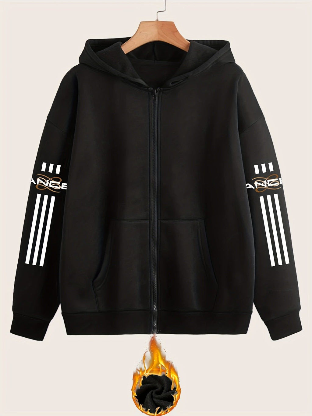 Artistic Letter Print Y2K Casual Style Zip-Up Hoodie - Fashionable and Comfortable Zip-Up Pocket Jacket for Spring, Autumn, and Winter Casual Sportswear, Fashionable Casual Jacket | Comfortable Fabric   OAXG Black / S