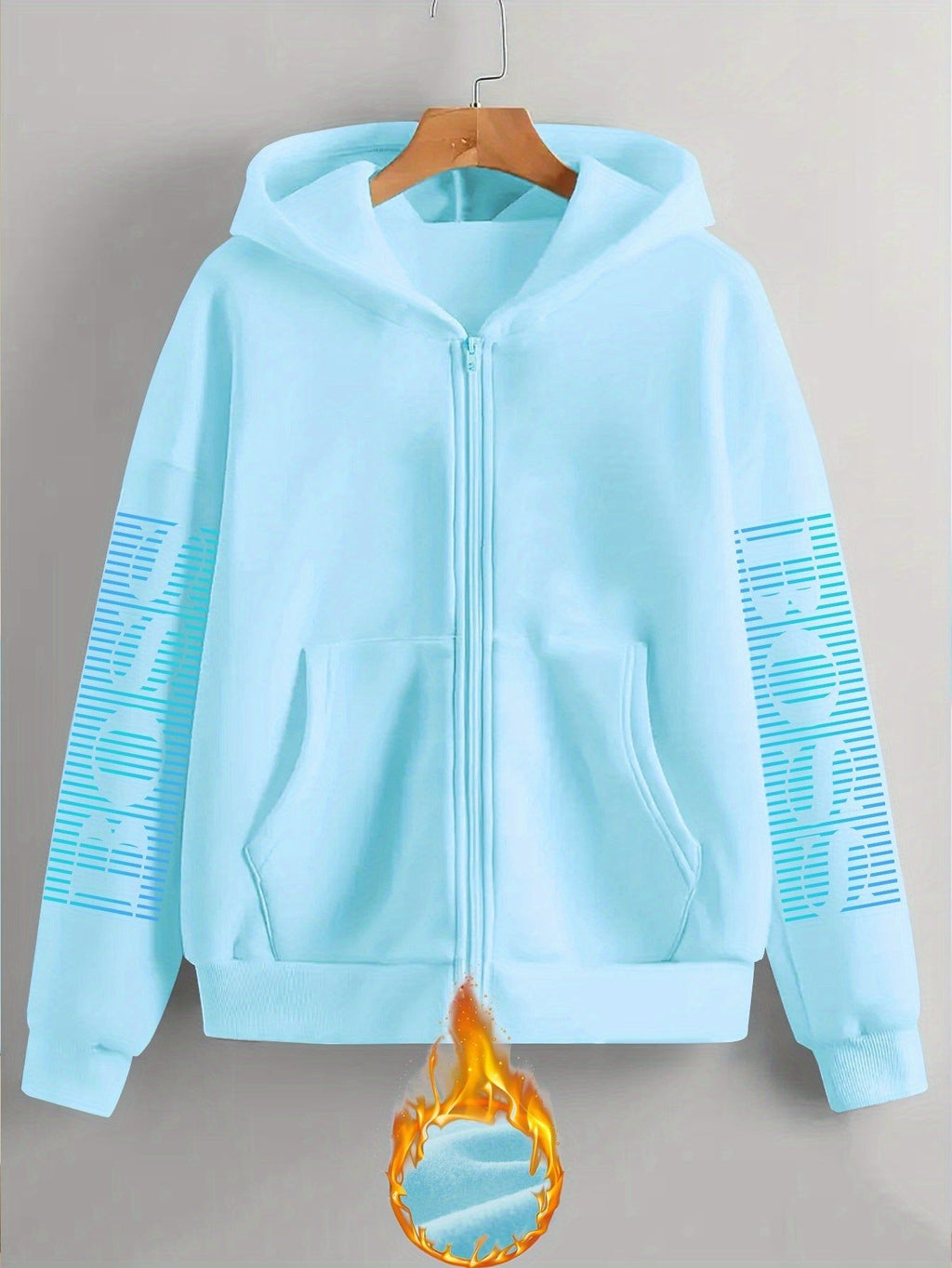 Artistic Letter Print Y2K Casual Style Zip-Up Hoodie - Fashionable and Comfortable Zip-Up Pocket Jacket for Spring, Autumn, and Winter Casual Sportswear, Fashionable Casual Jacket | Comfortable Fabric   OAXG Black / S