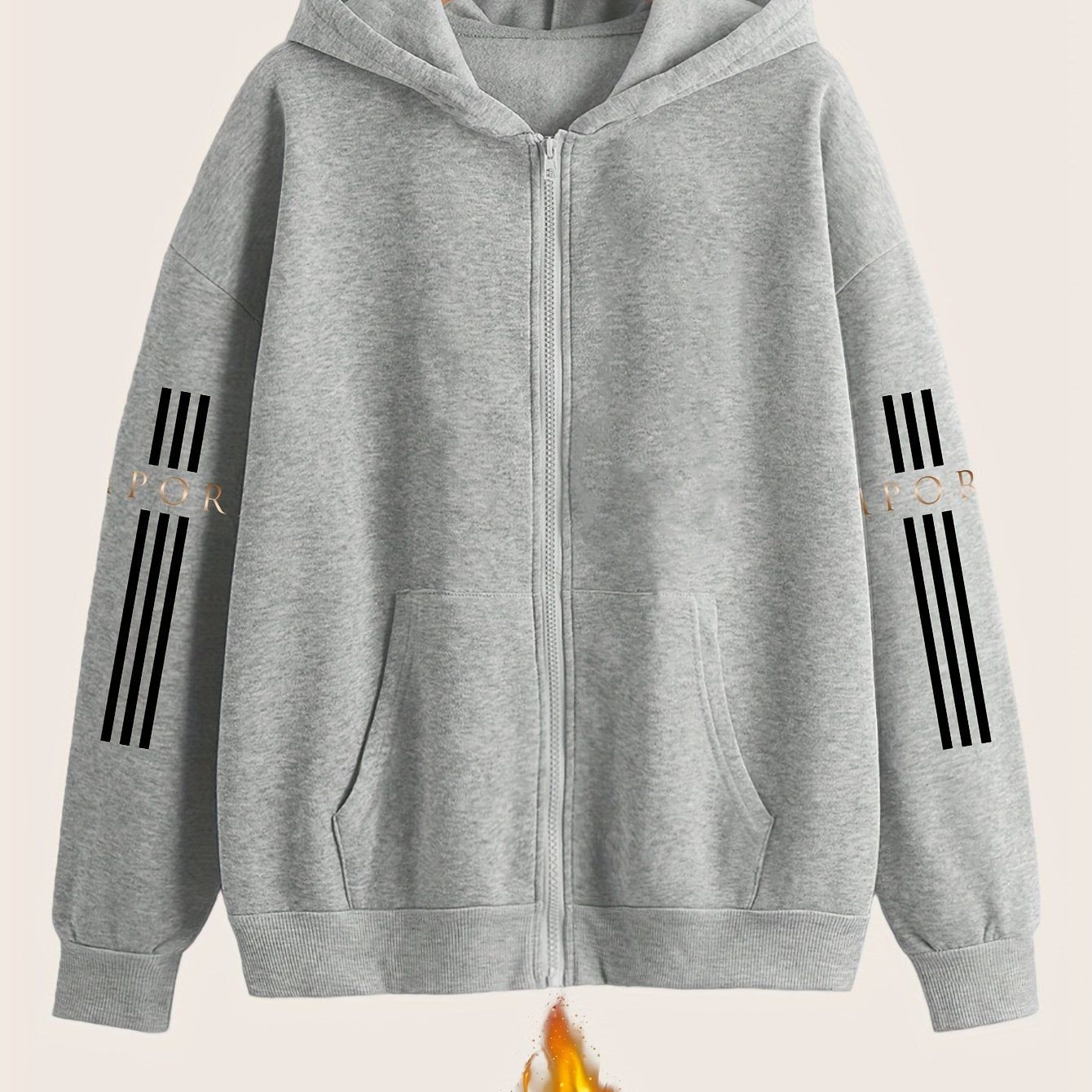 Artistic Letter Print Y2K Casual Style Zip-Up Hoodie - Fashionable and Comfortable Zip-Up Pocket Jacket for Spring, Autumn, and Winter Casual Sportswear, Fashionable Casual Jacket | Comfortable Fabric   OAXG Black / S