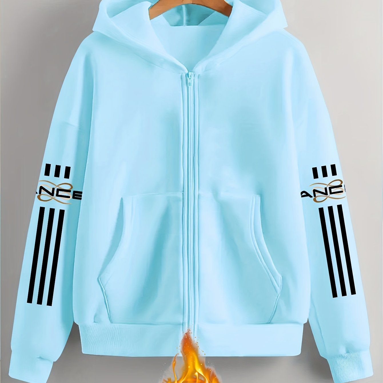 Artistic Letter Print Y2K Casual Style Zip-Up Hoodie - Fashionable and Comfortable Zip-Up Pocket Jacket for Spring, Autumn, and Winter Casual Sportswear, Fashionable Casual Jacket | Comfortable Fabric   OAXG Black / S