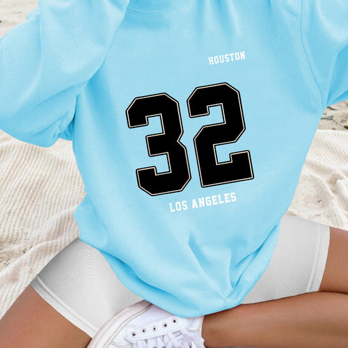 Artistic Letter Printed Pattern - Fashionable And Elegant Style - Round Neck Pullover Sweatshirt, Casual Sports Long Sleeve Fleece Pullover Top   OAXG Sky Blue / S