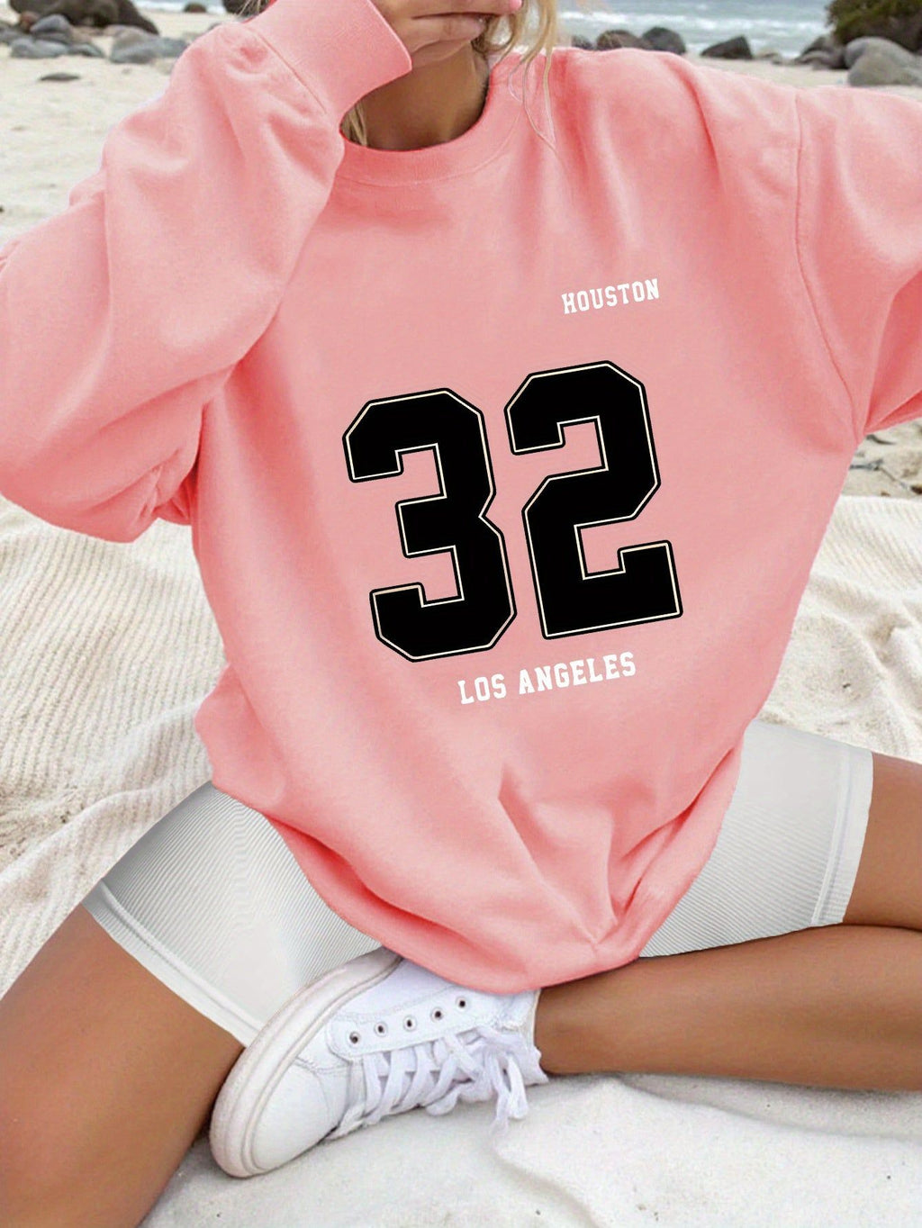 Artistic Letter Printed Pattern - Fashionable And Elegant Style - Round Neck Pullover Sweatshirt, Casual Sports Long Sleeve Fleece Pullover Top   OAXG Sky Blue / S