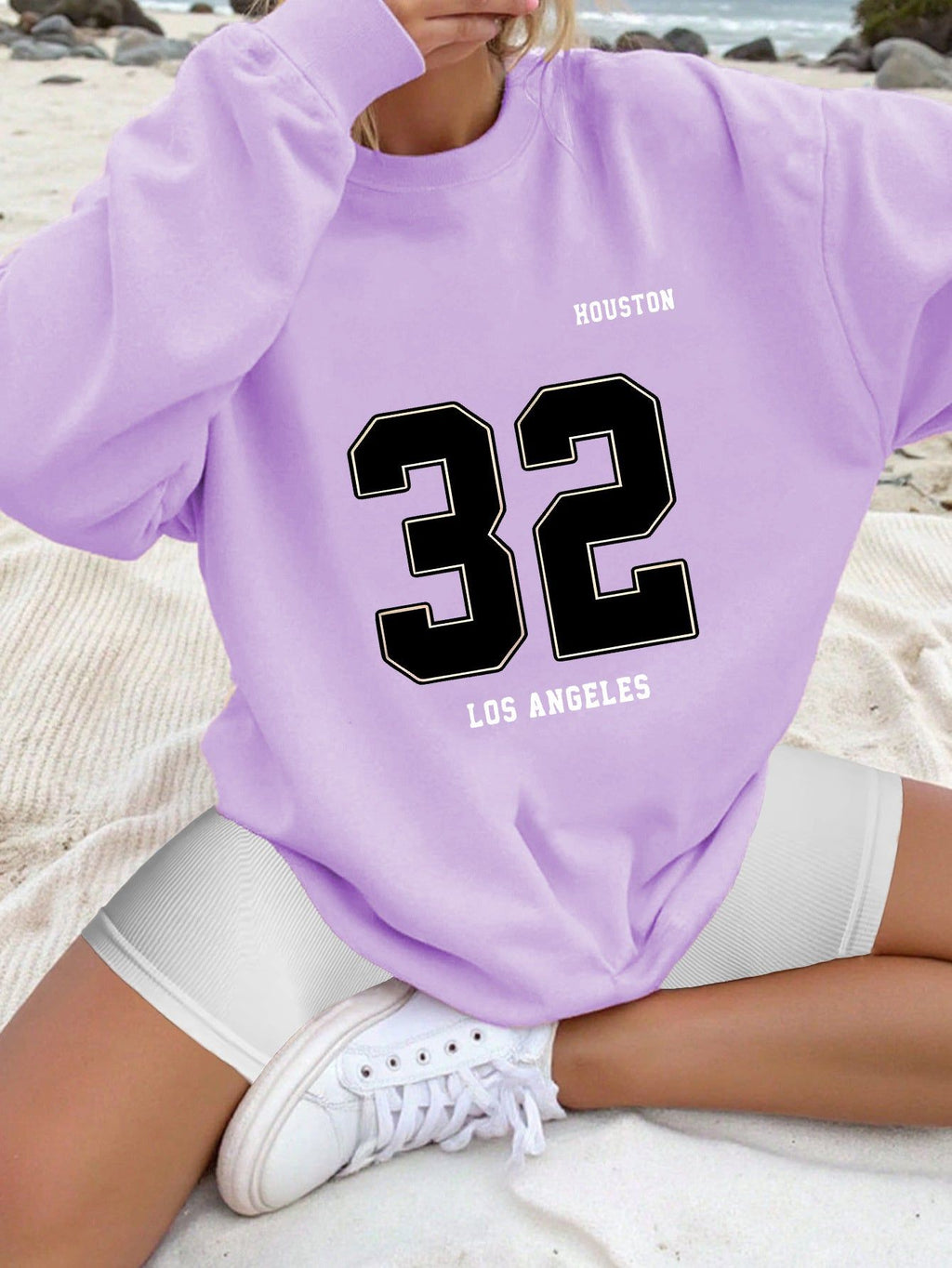 Artistic Letter Printed Pattern - Fashionable And Elegant Style - Round Neck Pullover Sweatshirt, Casual Sports Long Sleeve Fleece Pullover Top   OAXG Sky Blue / S