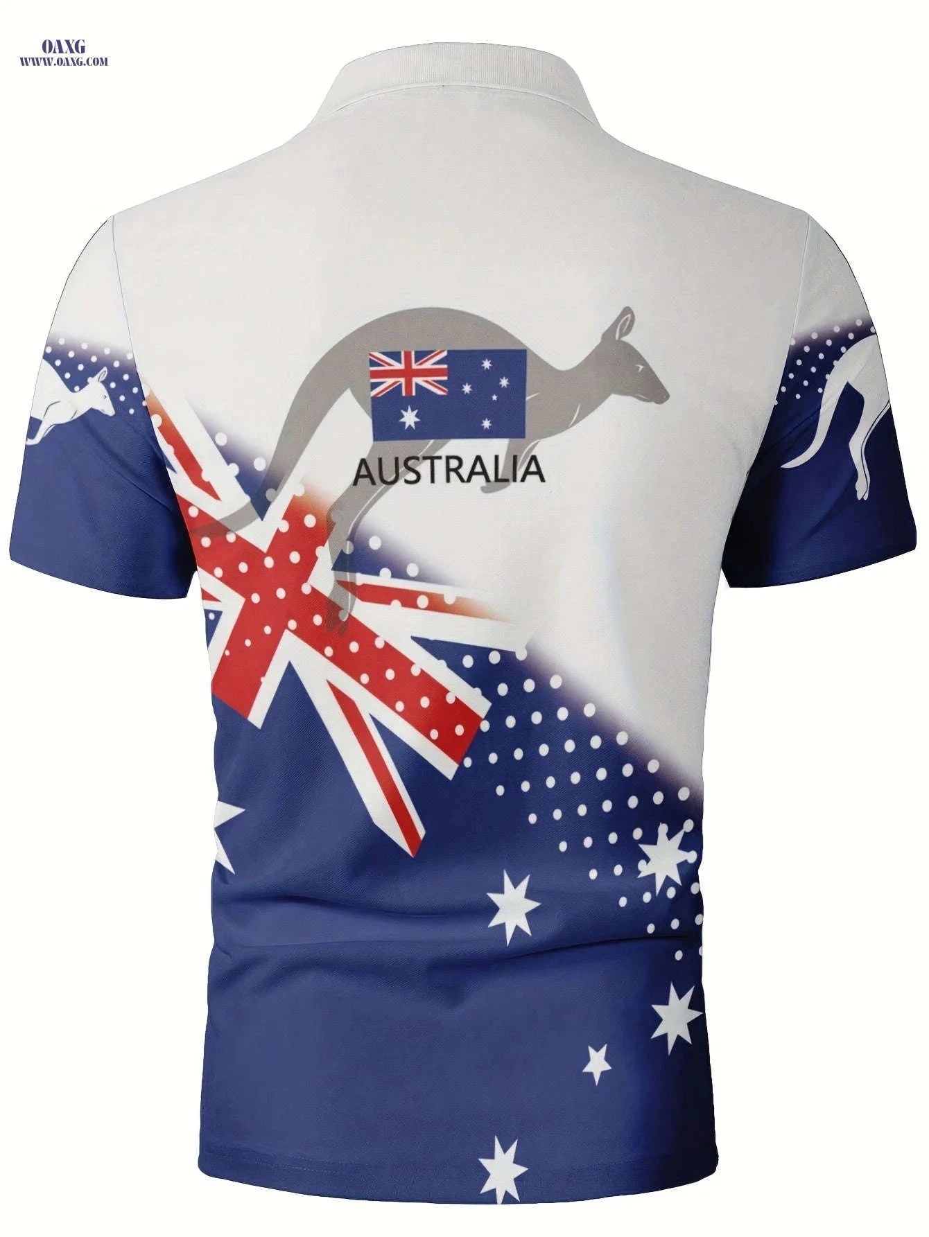 Australia Day Casual Polo Shirt - Proud Australian with Kangaroo Print   OAXG Blue / FR S