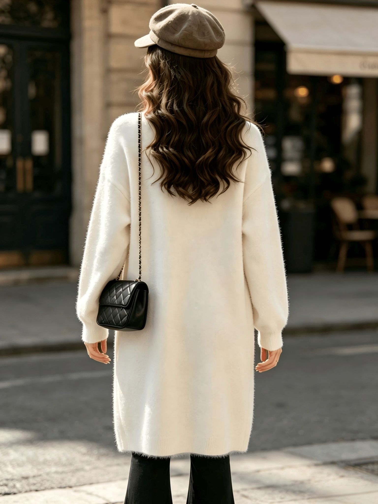 Autumn And Winter New Milk White Fluffy Mid-Length Cardigan Coat, Lazy Style Loose And Outerwear Cardigan for Women   OAXG White / Asian S/M