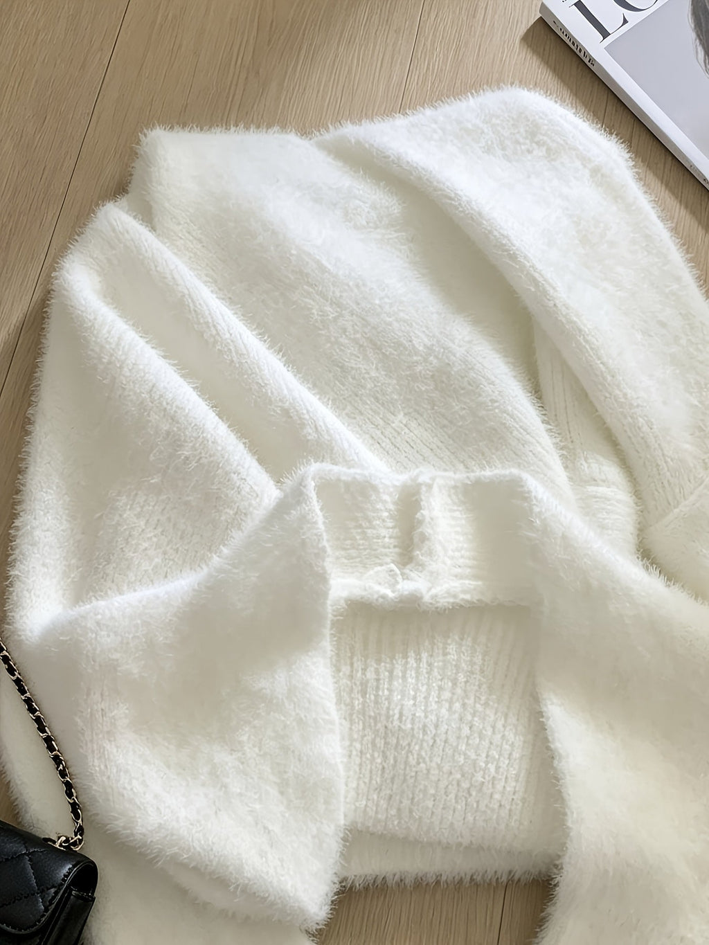 Autumn And Winter New Milk White Fluffy Mid-Length Cardigan Coat, Lazy Style Loose And Outerwear Cardigan for Women   OAXG White / Asian S/M