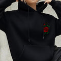 Autumn and Winter Thick Ladies' Clothing Rose Chest Print Sports Hooded Sweater   OAXG Black / XS