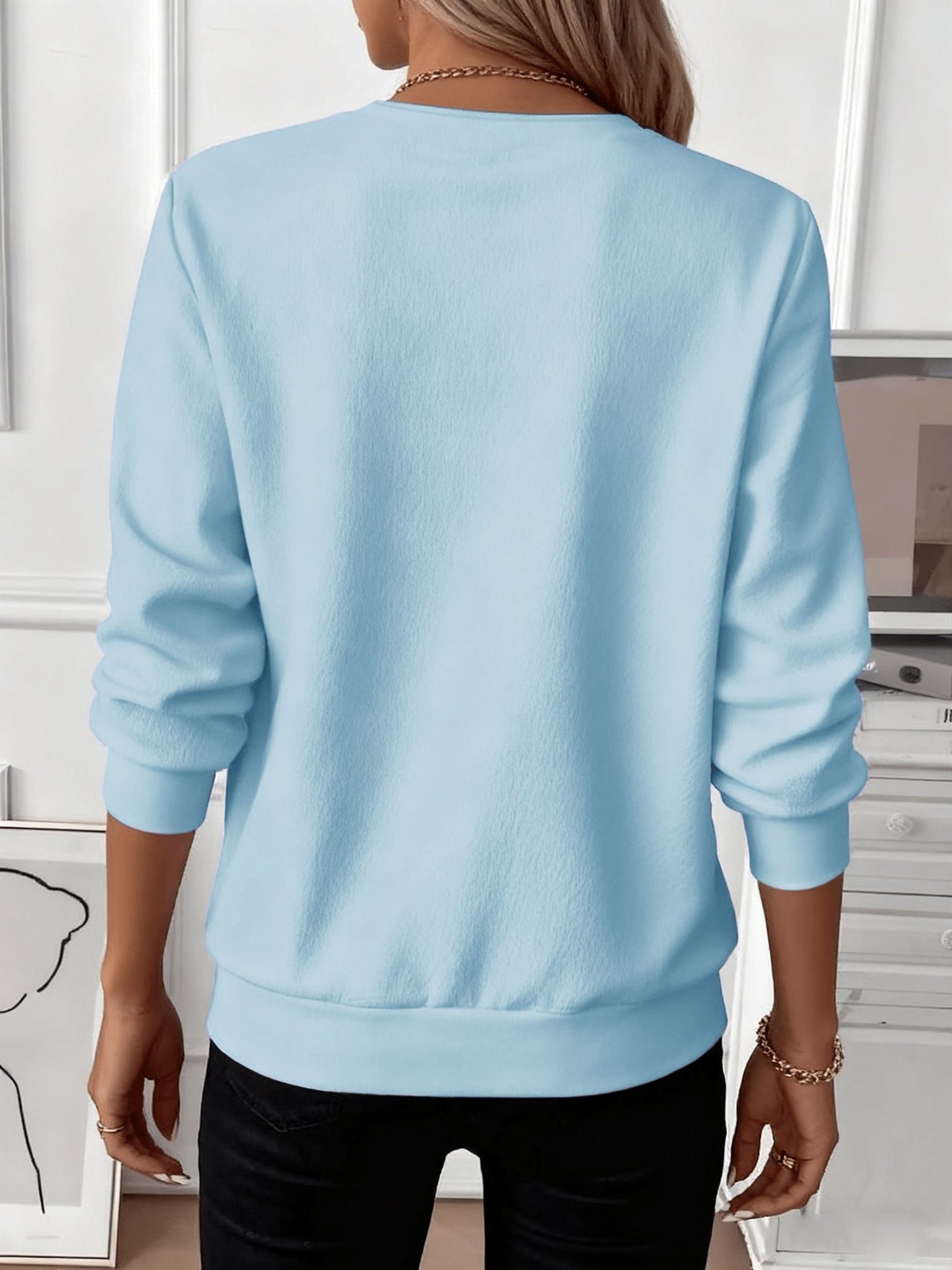 Autumn Fashion Outfit, Half-Zipper Comfortable Skin-Friendly Trendy Versatile Casual Women'S Wear   OAXG Light Blue / S