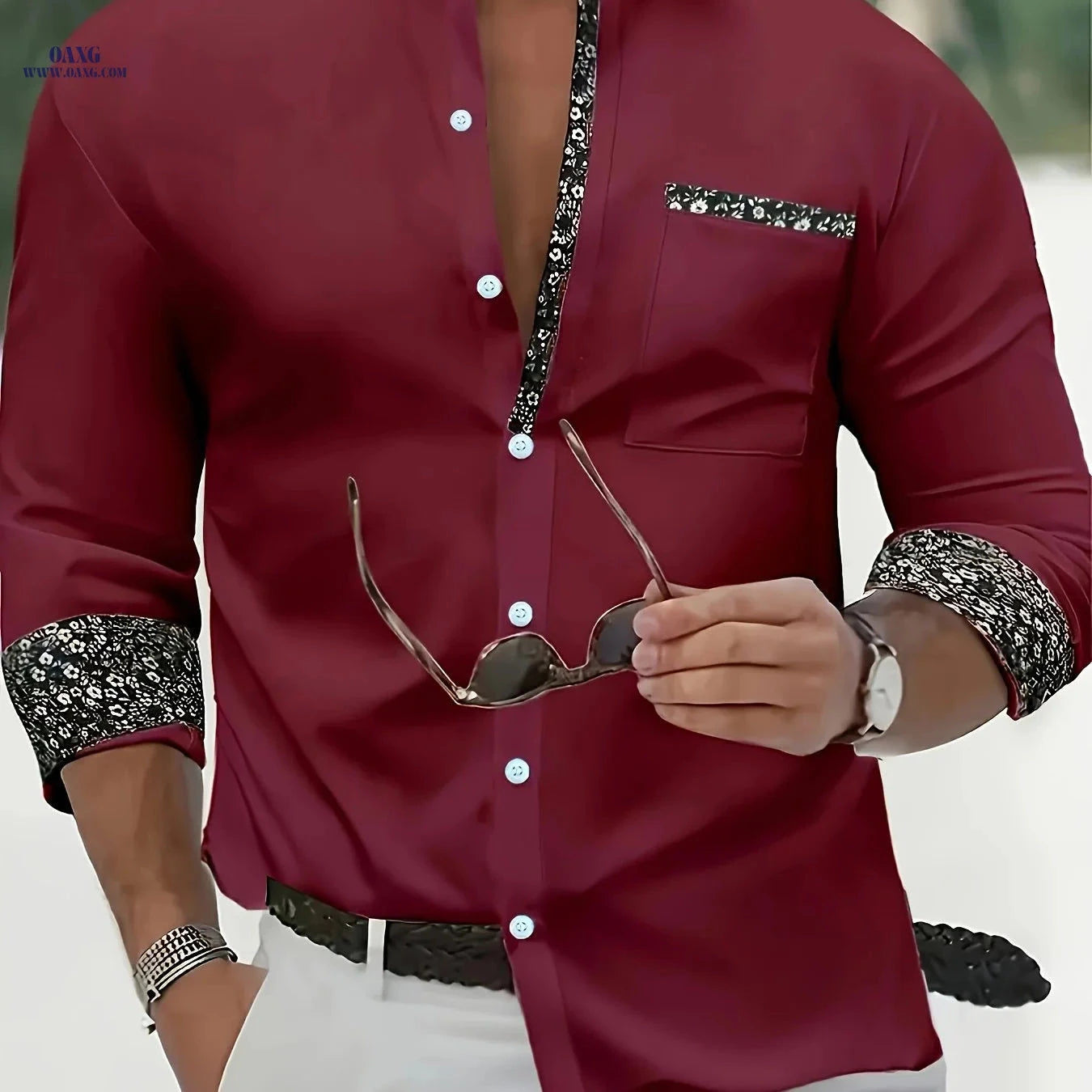 Autumn Floral Patchwork Long-Sleeved Shirt - Casual Comfortable Fit   OAXG 