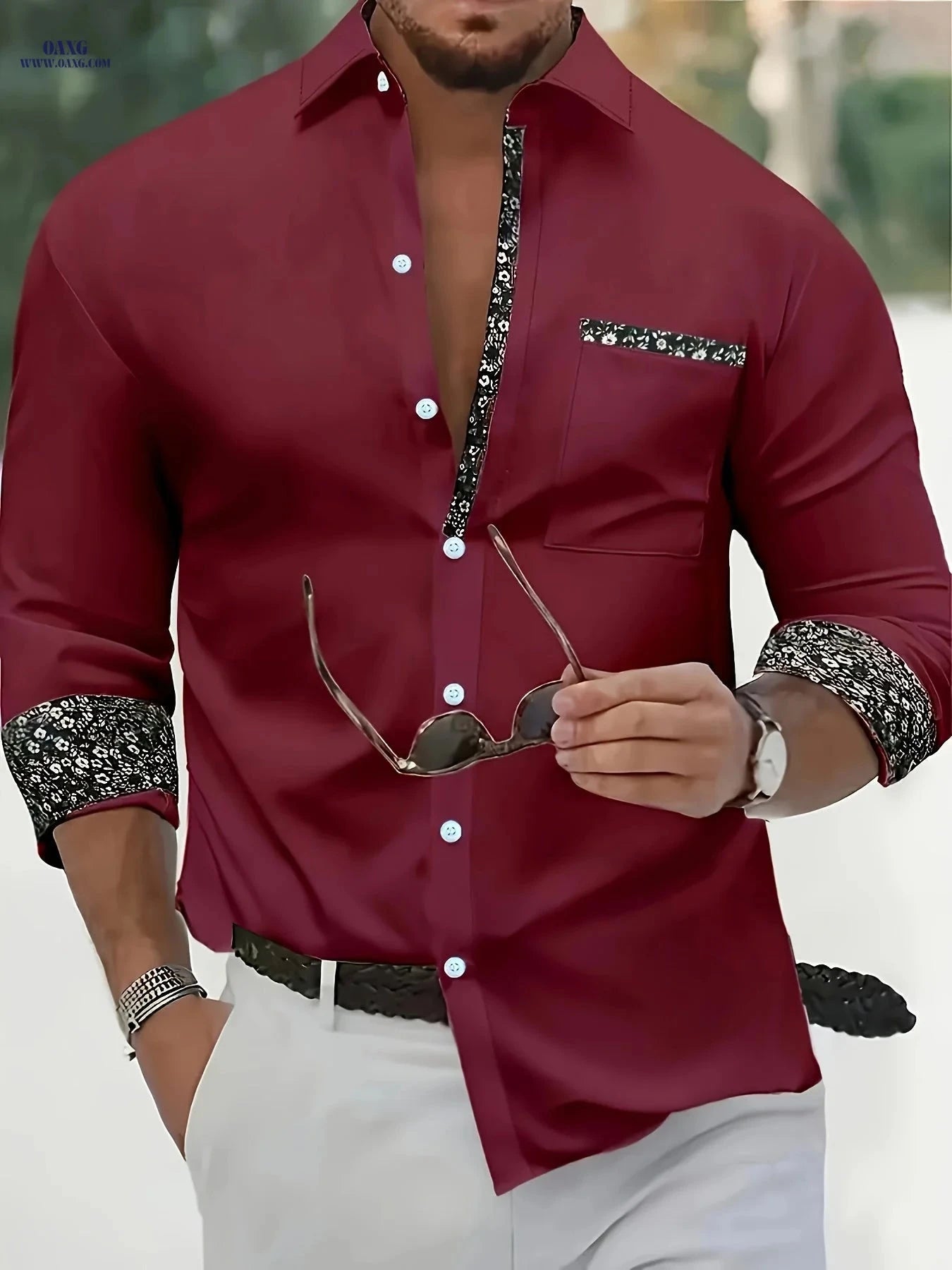 Autumn Floral Patchwork Long-Sleeved Shirt - Casual Comfortable Fit   OAXG 