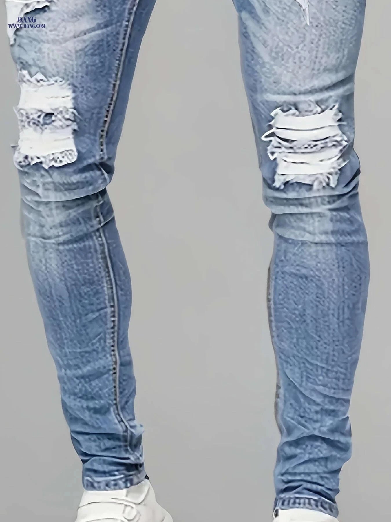 Autumn Winter Men's Jeans - Casual Denim with Geometric Pattern   OAXG 