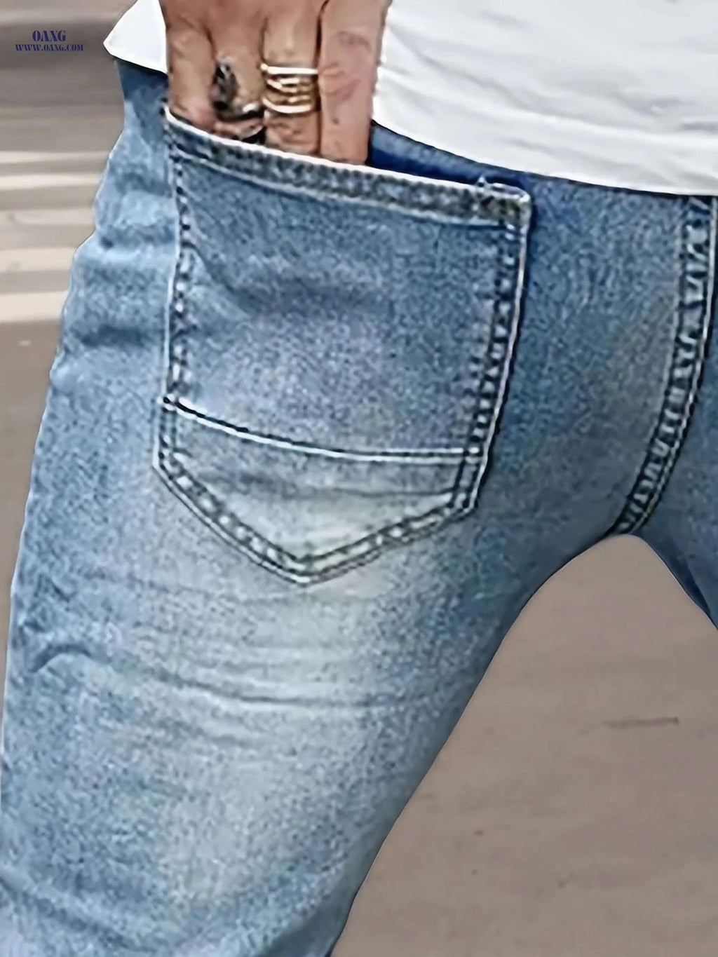 Autumn Winter Men's Jeans - Casual Denim with Geometric Pattern   OAXG Sky Blue / FR XS