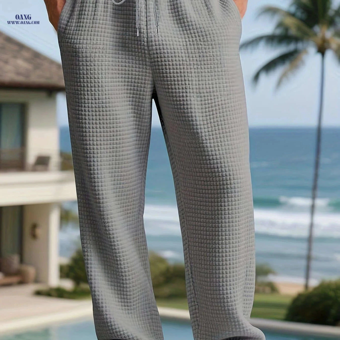 Autumn-Winter Men's Plaid Casual Trousers - Drawstring, Regular Fit   OAXG 