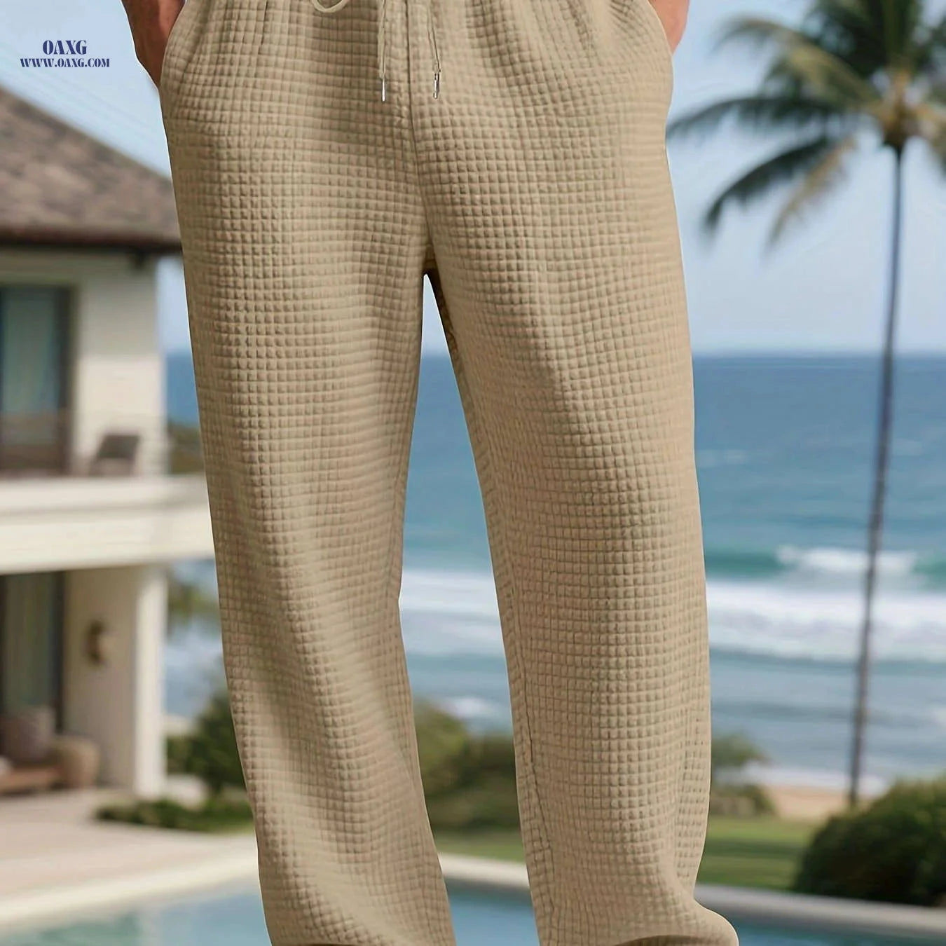 Autumn-Winter Men's Plaid Casual Trousers - Drawstring, Regular Fit   OAXG 