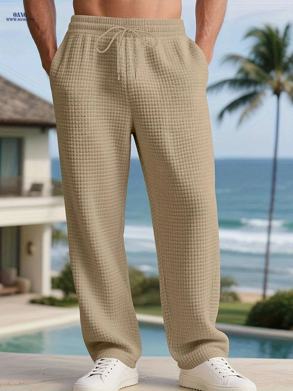 Autumn-Winter Men's Plaid Casual Trousers - Drawstring, Regular Fit   OAXG 