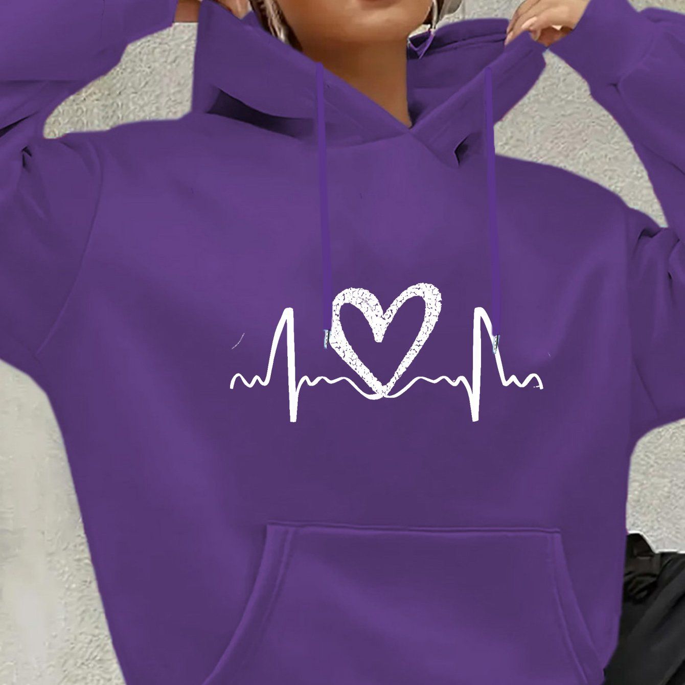 Autumn/Winter New Women's Casual -Lined Hooded Sweatshirt with Heart ECG Print   OAXG Black / XS