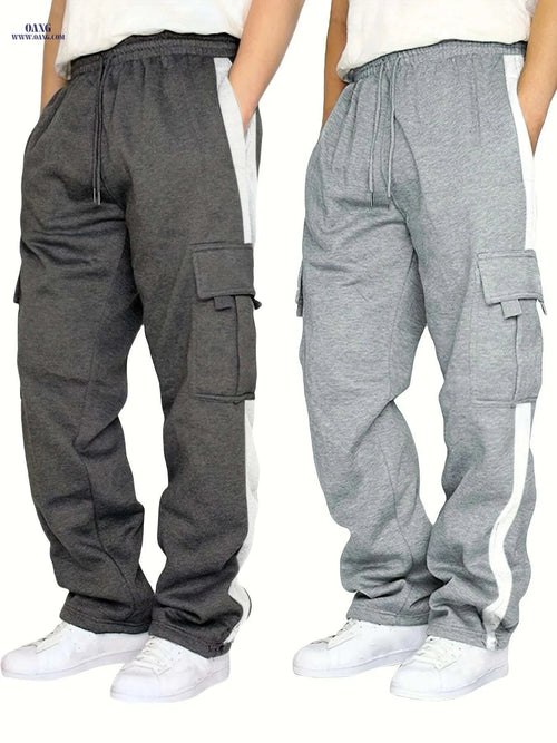 Autumn Winter Plus Velvet Trousers for Men - Multiple Pockets Style   OAXG Black - Light Gray / S