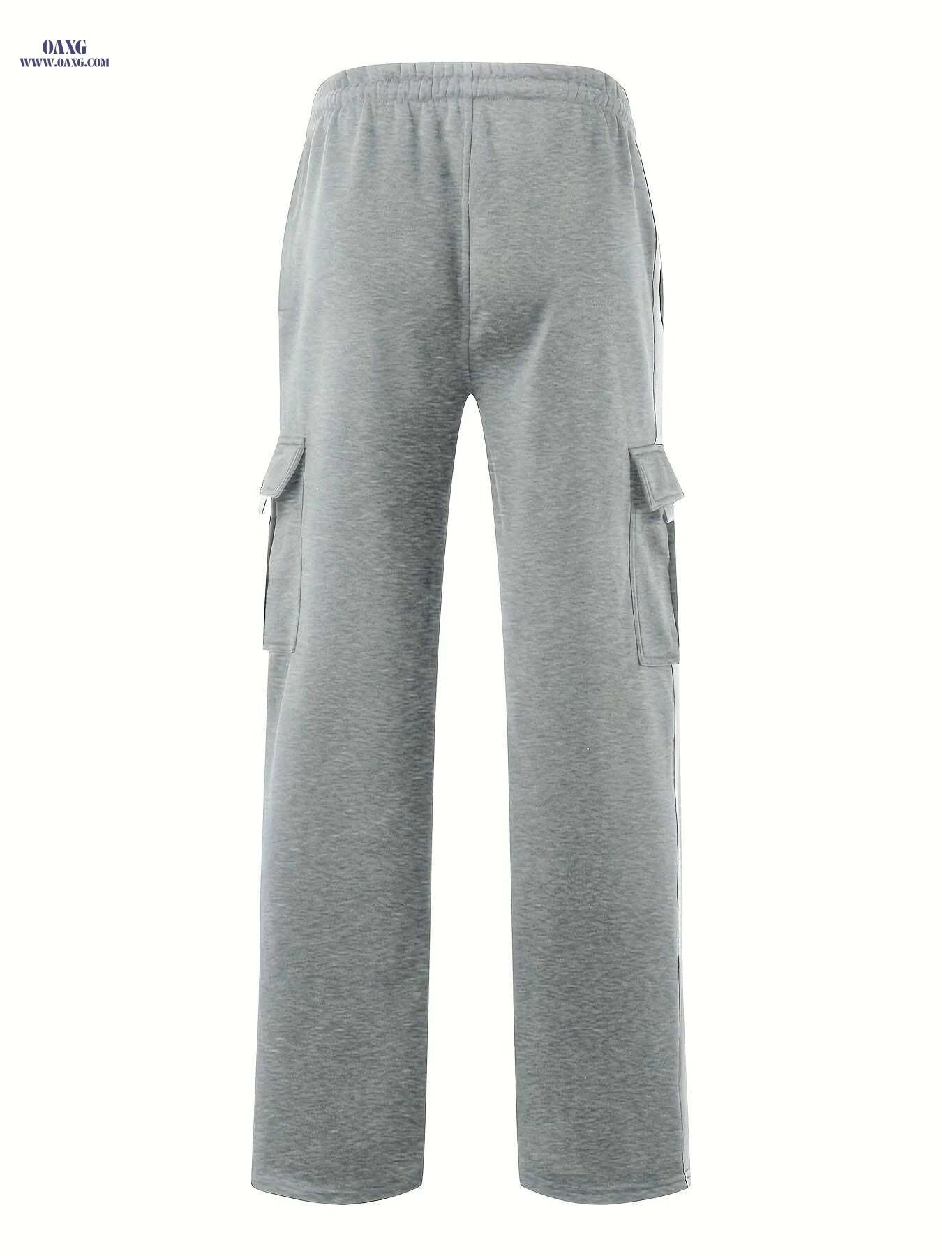 Autumn Winter Plus Velvet Trousers for Men - Multiple Pockets Style   OAXG Black - Light Gray / S