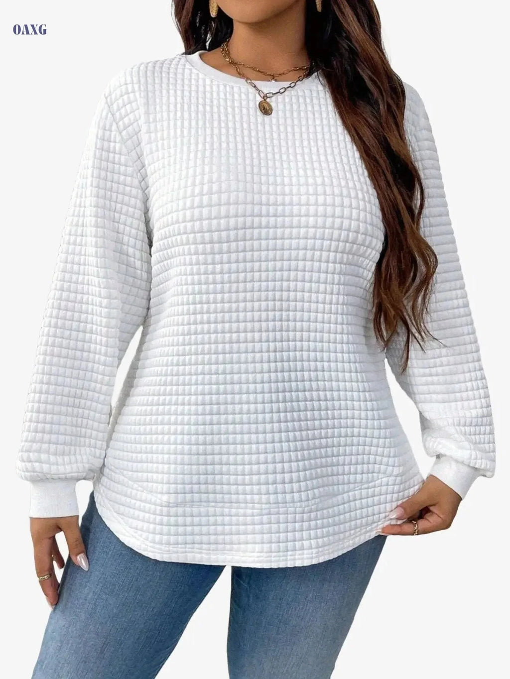 Autumn Winter Solid Color Sweatshirt - Casual Crew Neck Pullover   OAXG White / S