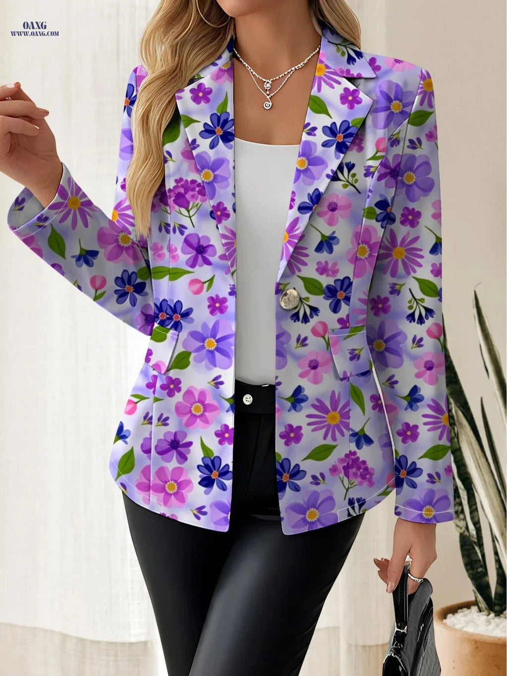 Autumn Women's Floral Geometric Top - Elegant Outdoor Fashion Jacket   OAXG 