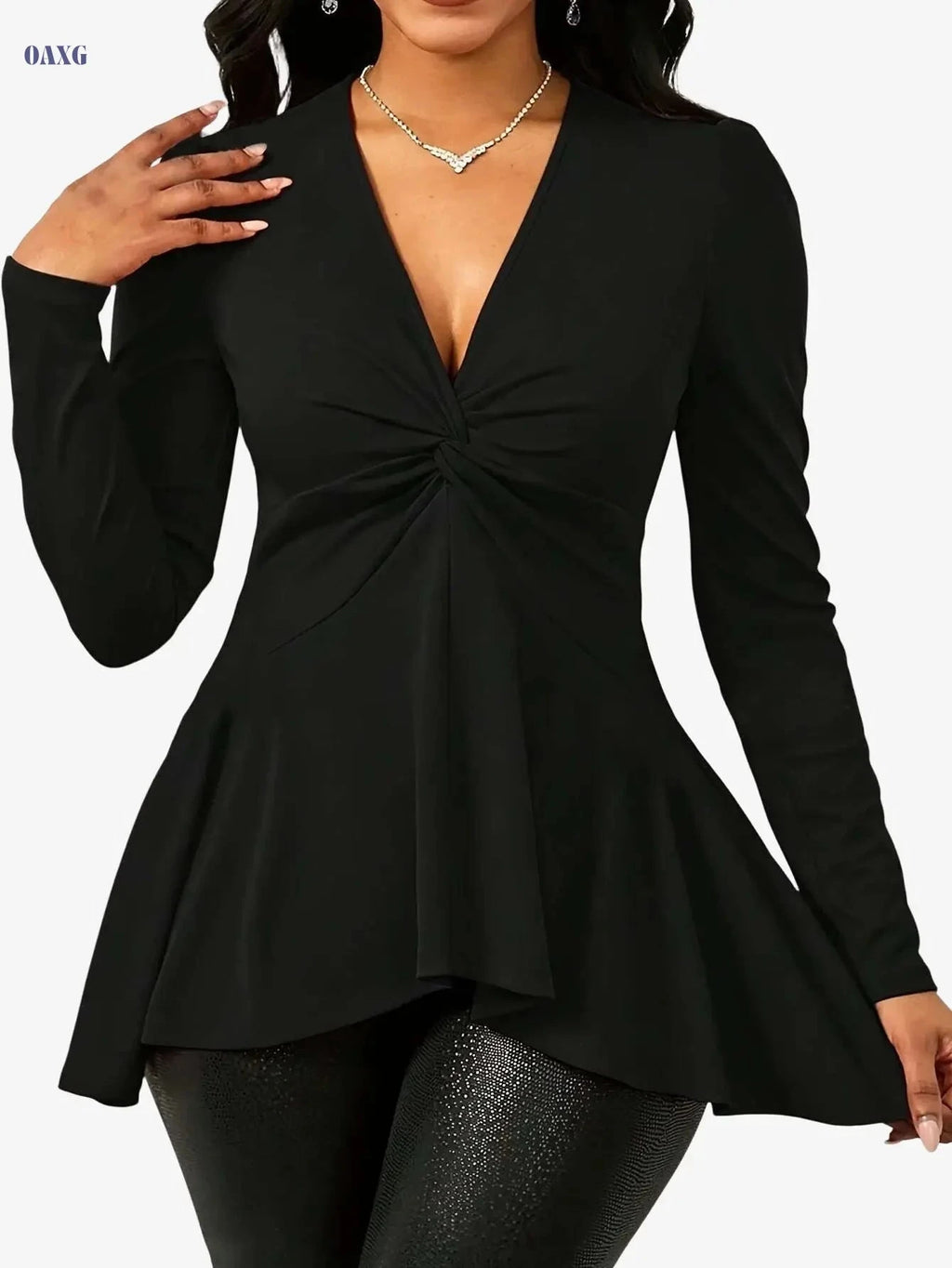 Autumn Women's Twisted Neckline Long Sleeve Top - Casual Style   OAXG 