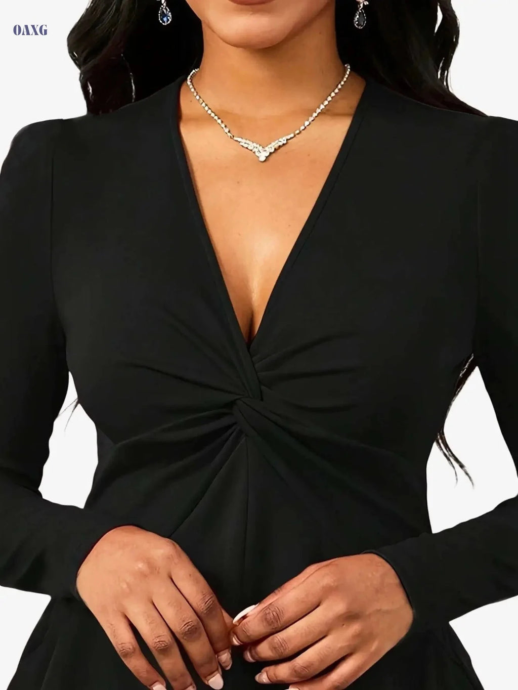 Autumn Women's Twisted Neckline Long Sleeve Top - Casual Style   OAXG Black / S