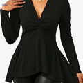 Autumn Women's Twisted Neckline Long Sleeve Top - Casual Style   OAXG Black / S
