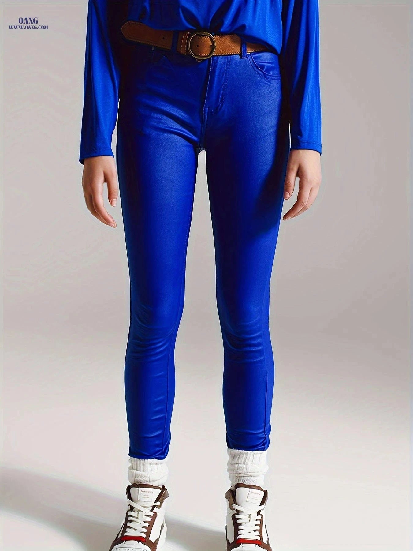 BALYEA Women's Coated Skinny Pants - Elegant Solid Color Denim   OAXG 