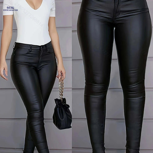 BALYEA Women's Coated Skinny Pants - Elegant Solid Color Denim   OAXG 