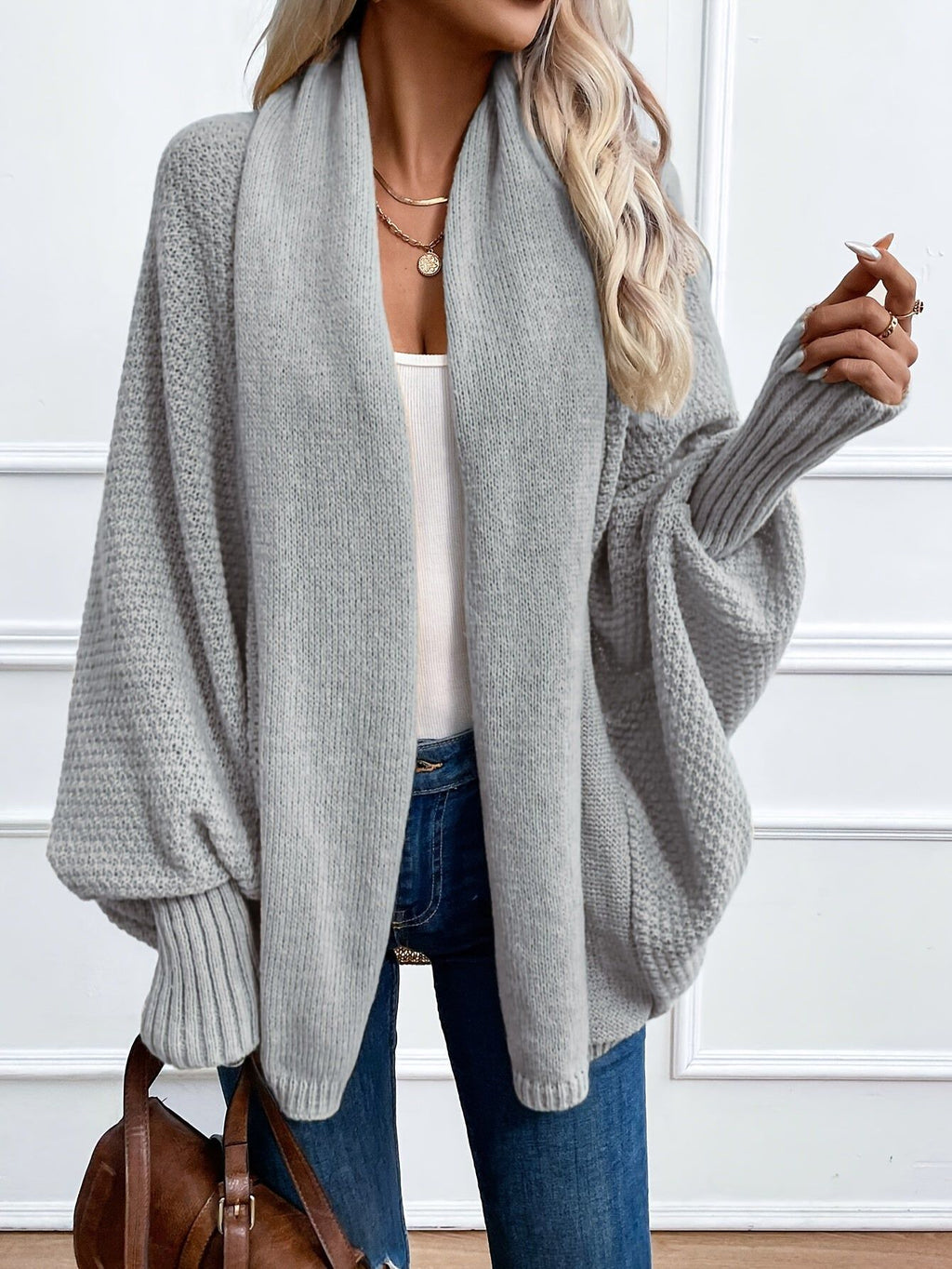Batwing Sleeve Open Front Cardigan   OAXG Black / S