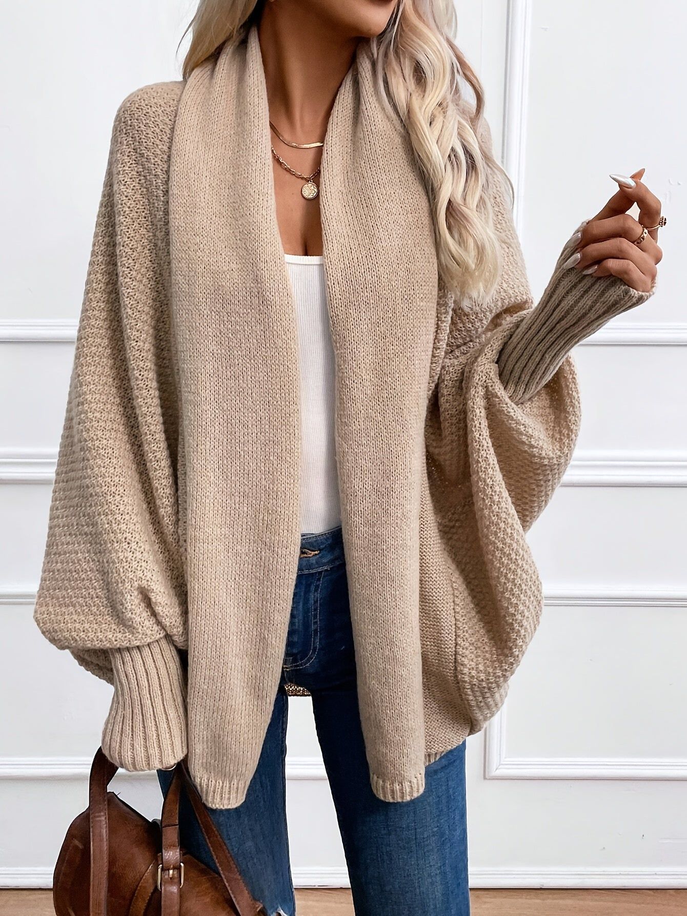 Batwing Sleeve Open Front Cardigan   OAXG Black / S