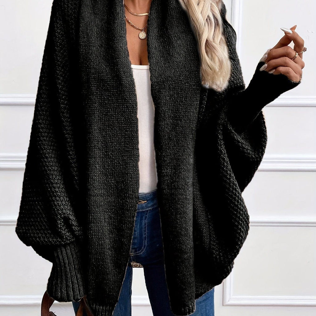 Batwing Sleeve Open Front Cardigan   OAXG Black / S