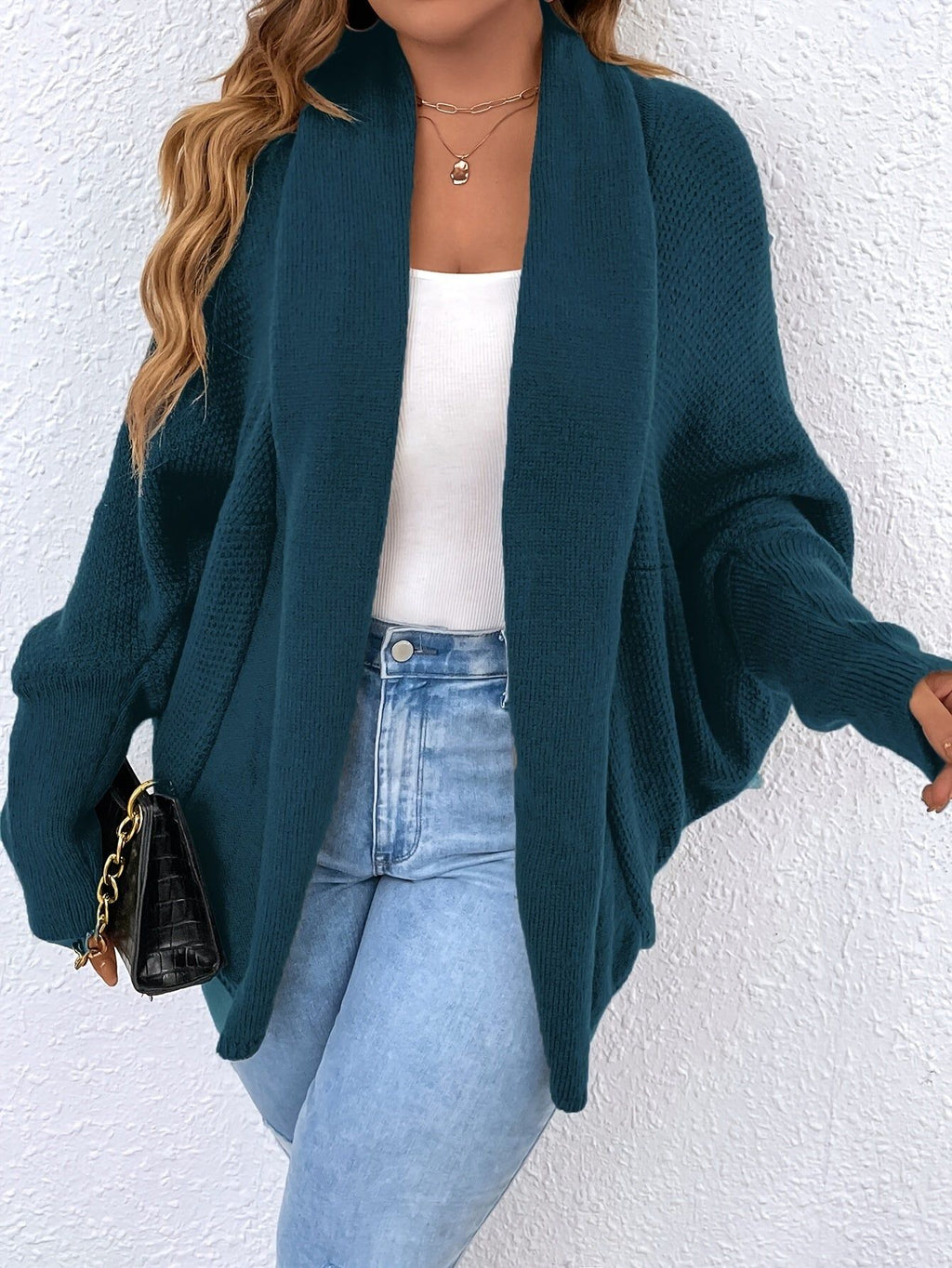 Batwing Sleeve Open Front Cardigan   OAXG Black / S