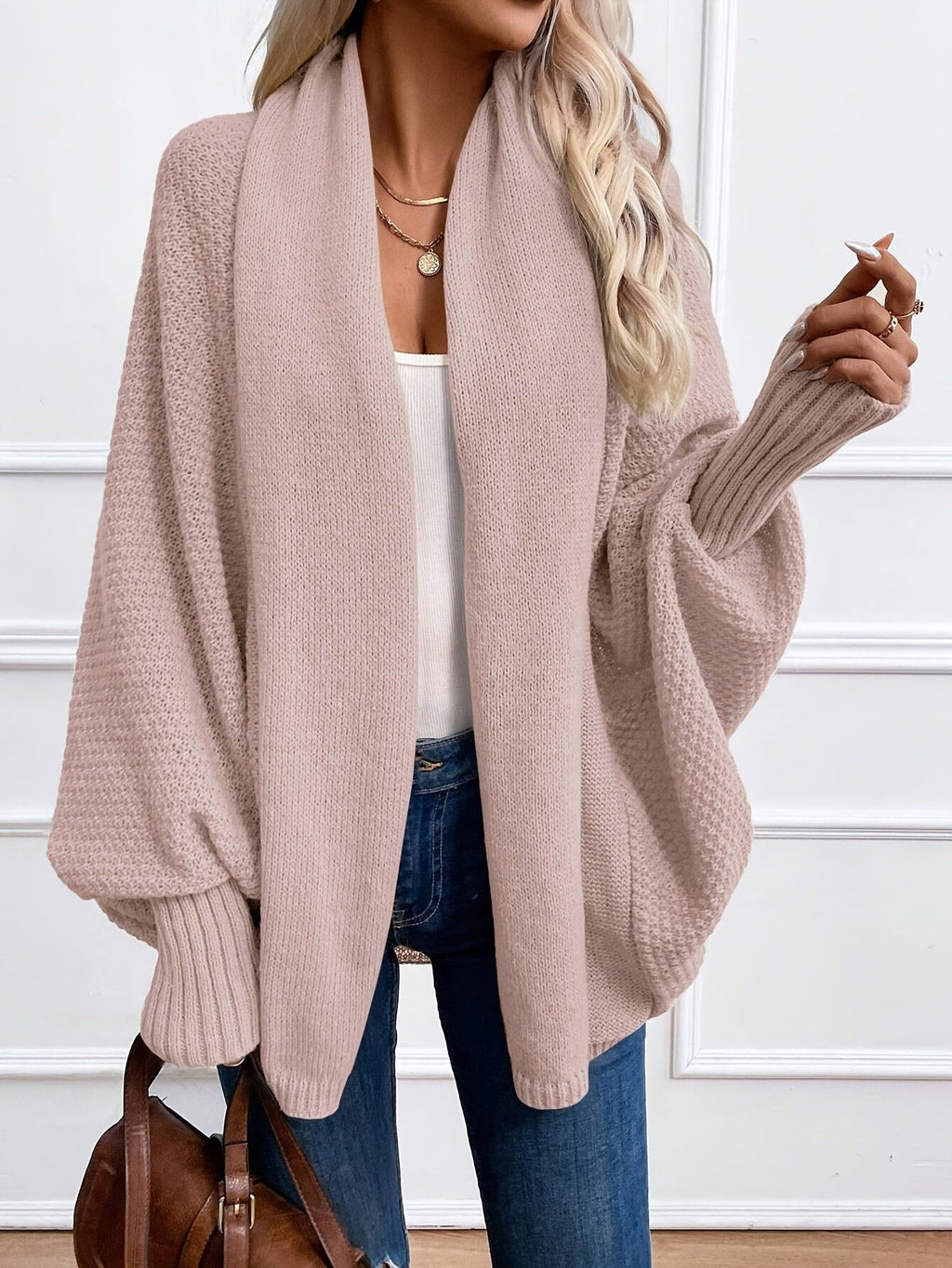 Batwing Sleeve Open Front Cardigan   OAXG Black / S