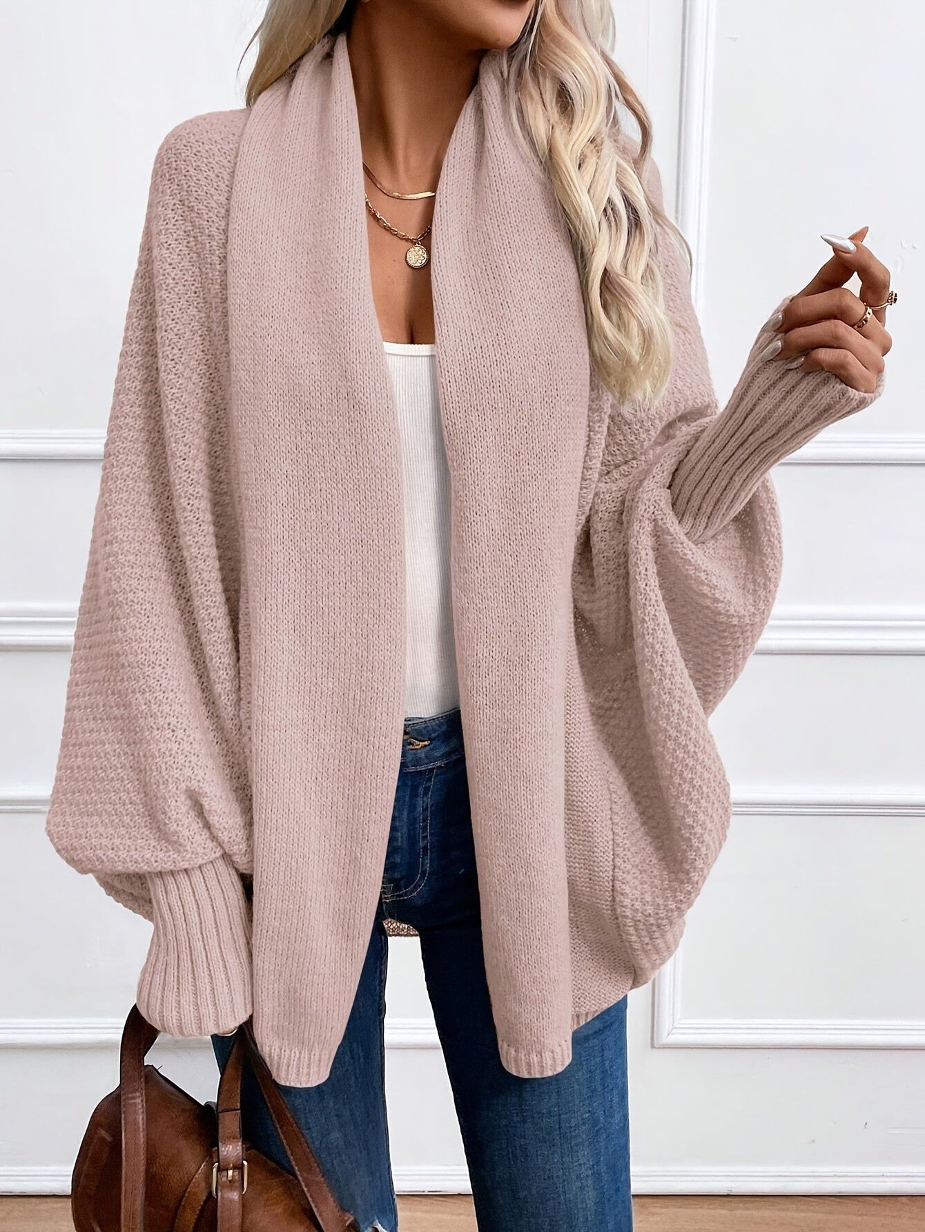 Batwing Sleeve Open Front Cardigan   OAXG Black / S