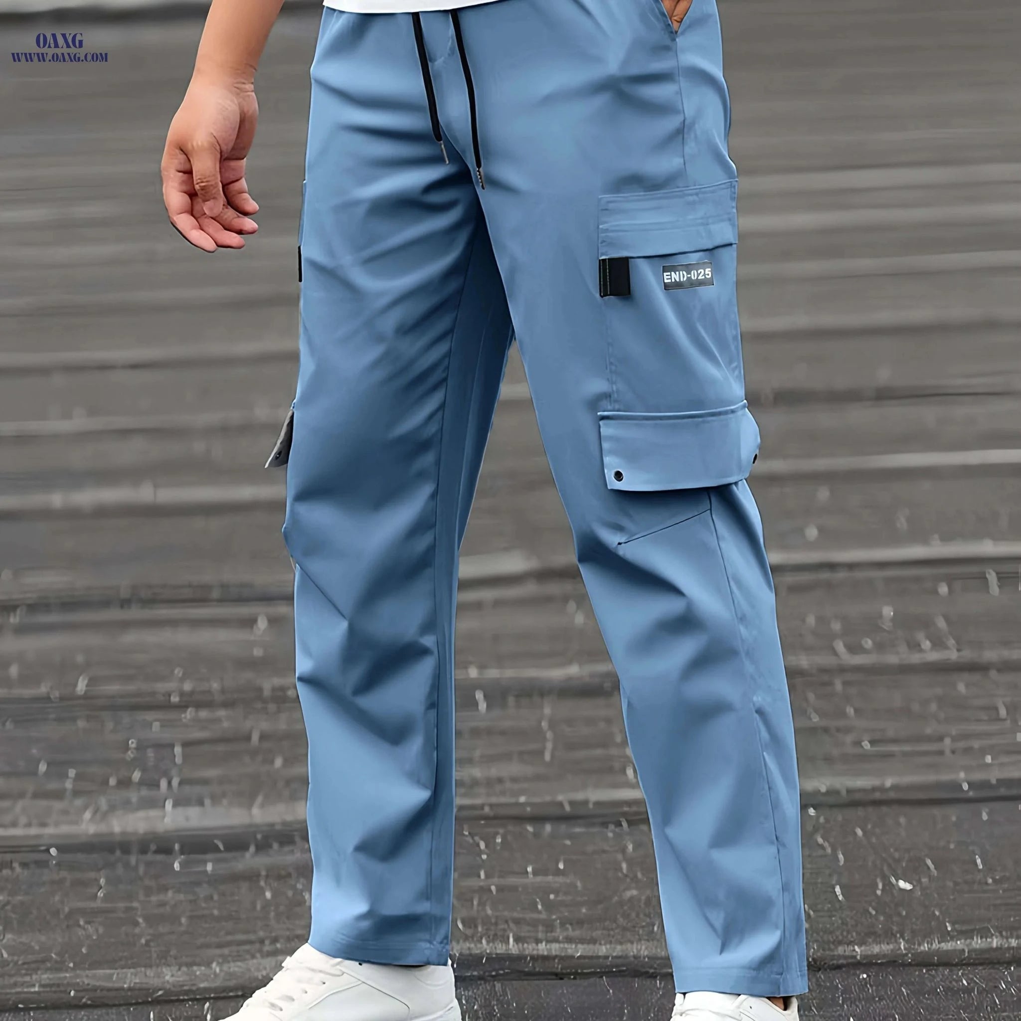 Beige Men's Cargo Pants - Casual Relaxed Fit with Drawstring Waist   OAXG Black / S