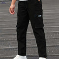 Beige Men's Cargo Pants - Casual Relaxed Fit with Drawstring Waist   OAXG Black / S