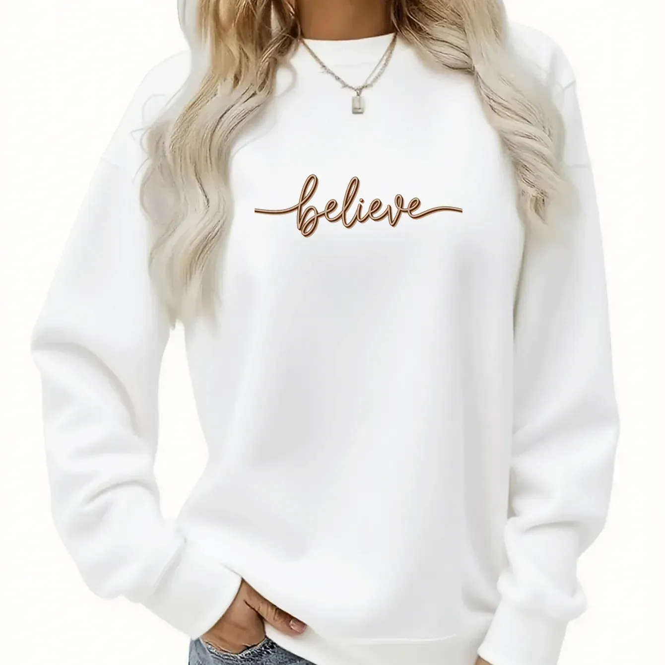 "Believe" 3D Handwritten Sweatshirt - Women's Casual Fall Style   OAXG Black / S