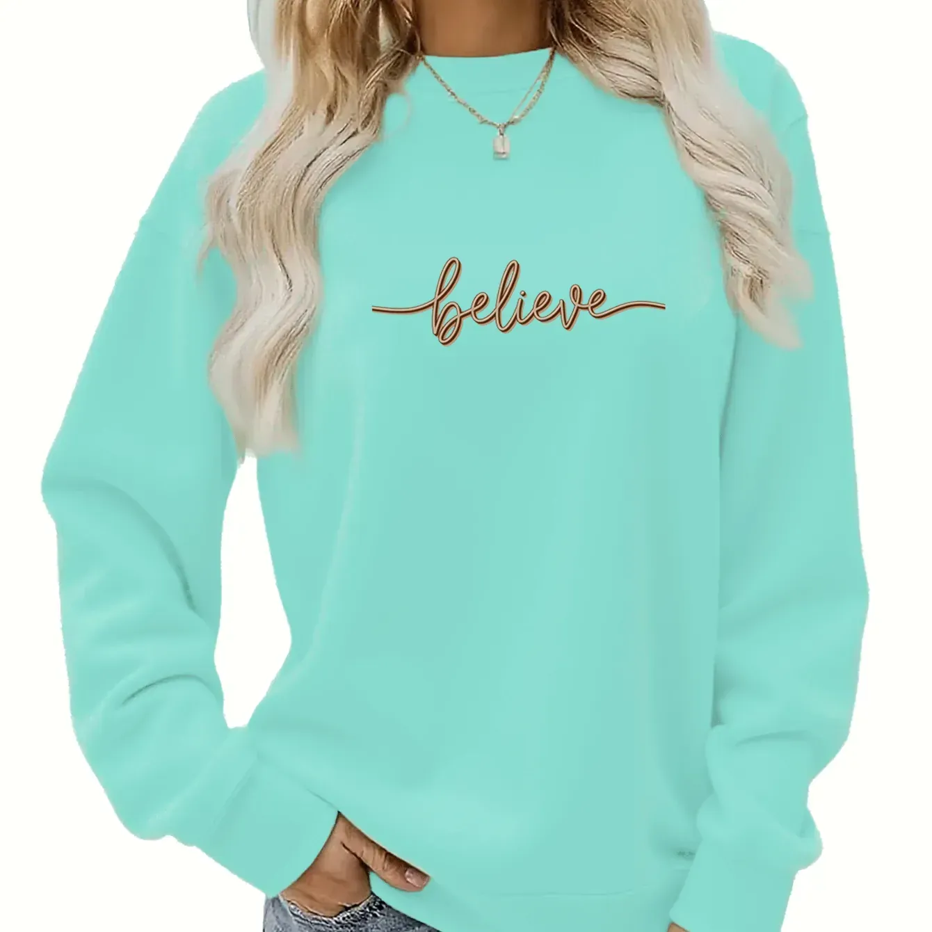 "Believe" 3D Handwritten Sweatshirt - Women's Casual Fall Style   OAXG Black / S
