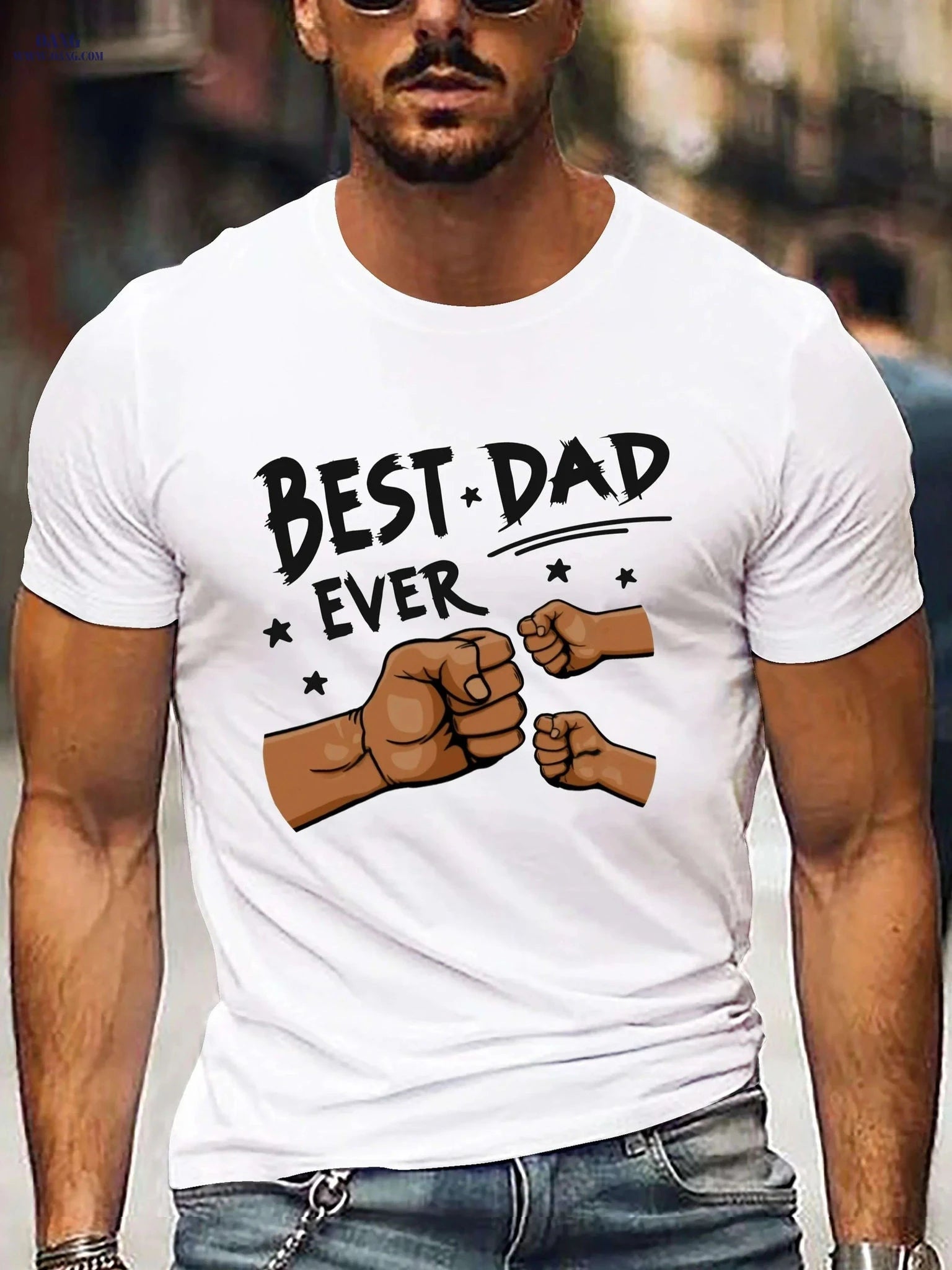 Best Dad Ever Graphic T-Shirt - Casual White Tee for Father's Day   OAXG 